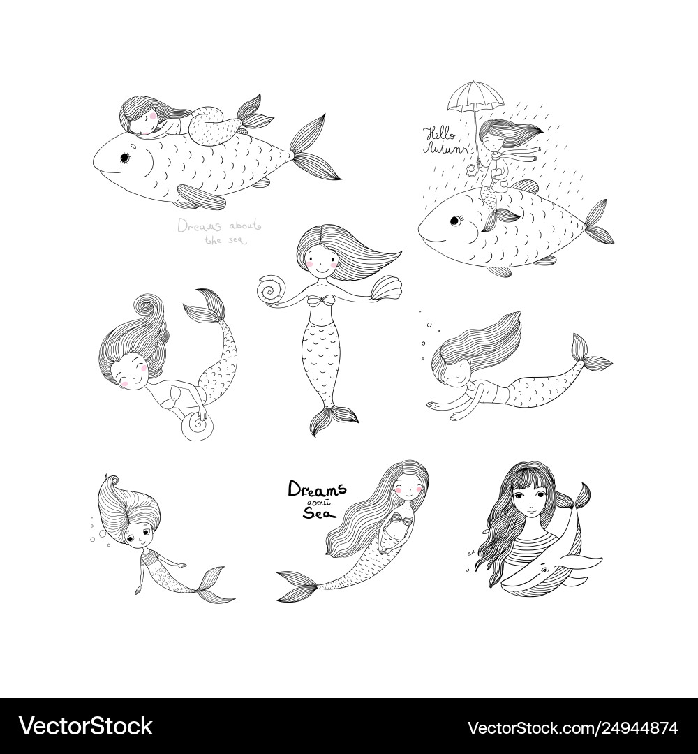 Süße Cartoon Meerjungfrauen sirens marine Thema Süße Cartoon Meerjungfrauen sirens marine Thema vektorbild