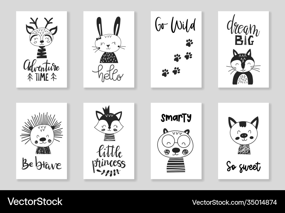Set cute handdrawn monochrome animals Set cute handdrawn monochrome animals vector image