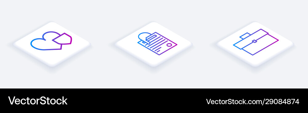 Set isometric line heart with shield file Set isometric line heart with shield file vector image
