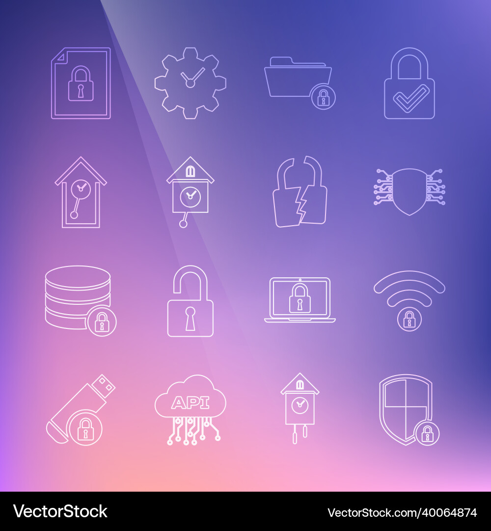 Set line shield security with lock wifi locked Set line shield security with lock wifi locked vector image