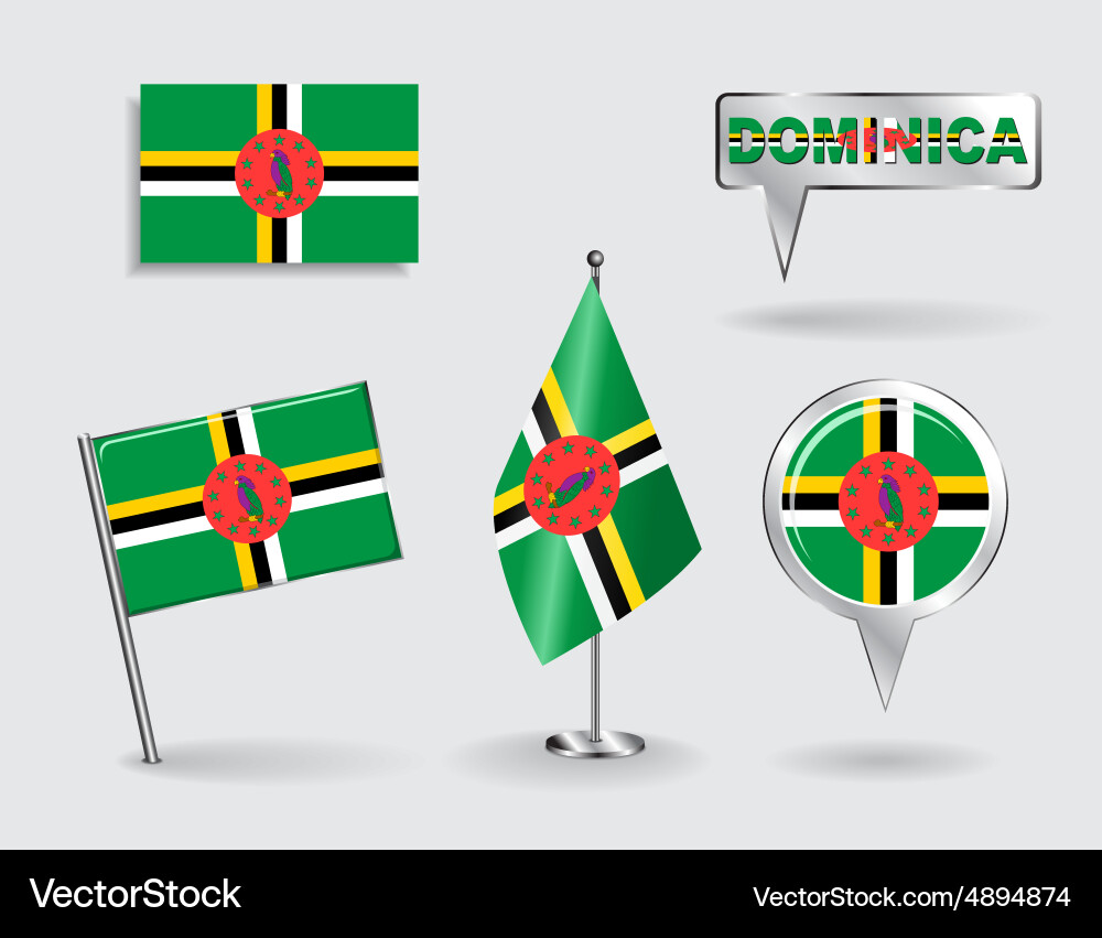 Set of dominican pin icon and map pointer flags Vector Image