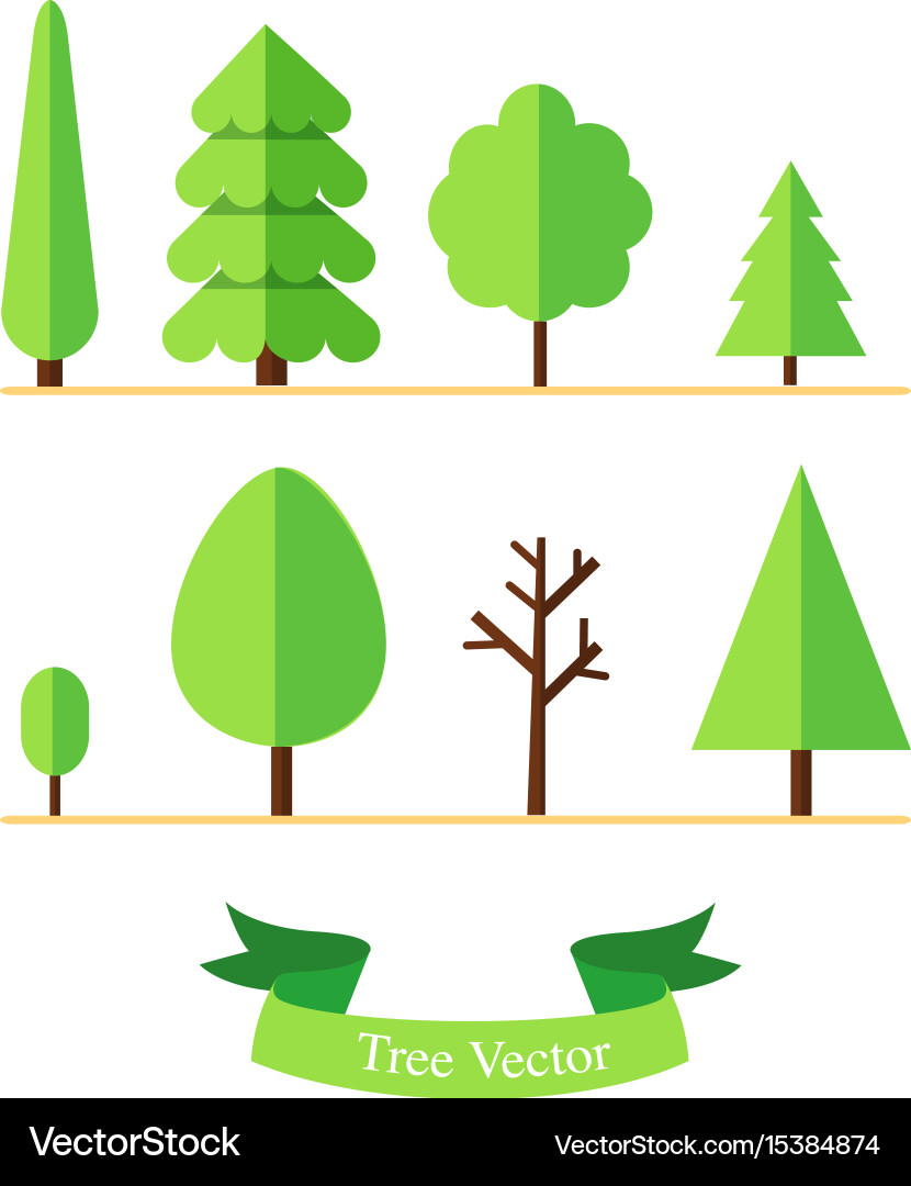 Trees set on ground with text ribbon and isolated Vector Image