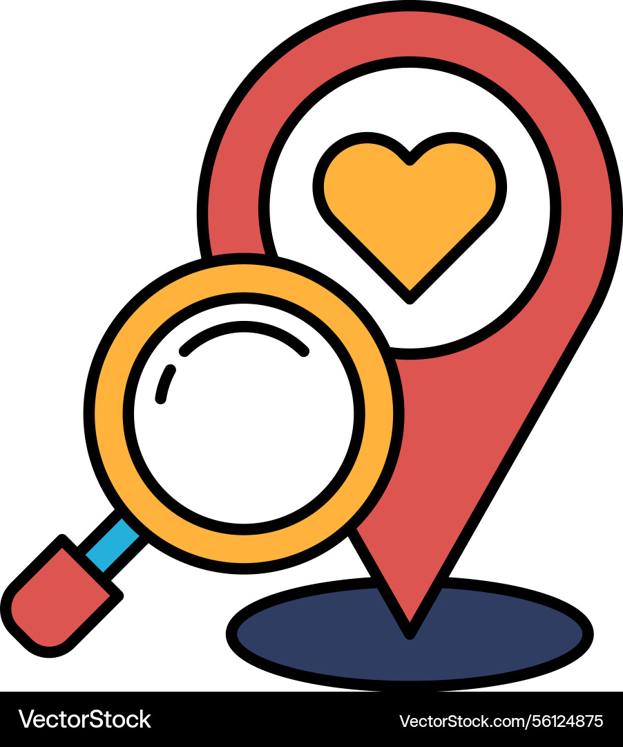 A red heart is drawn on map with magnifying Vector Image