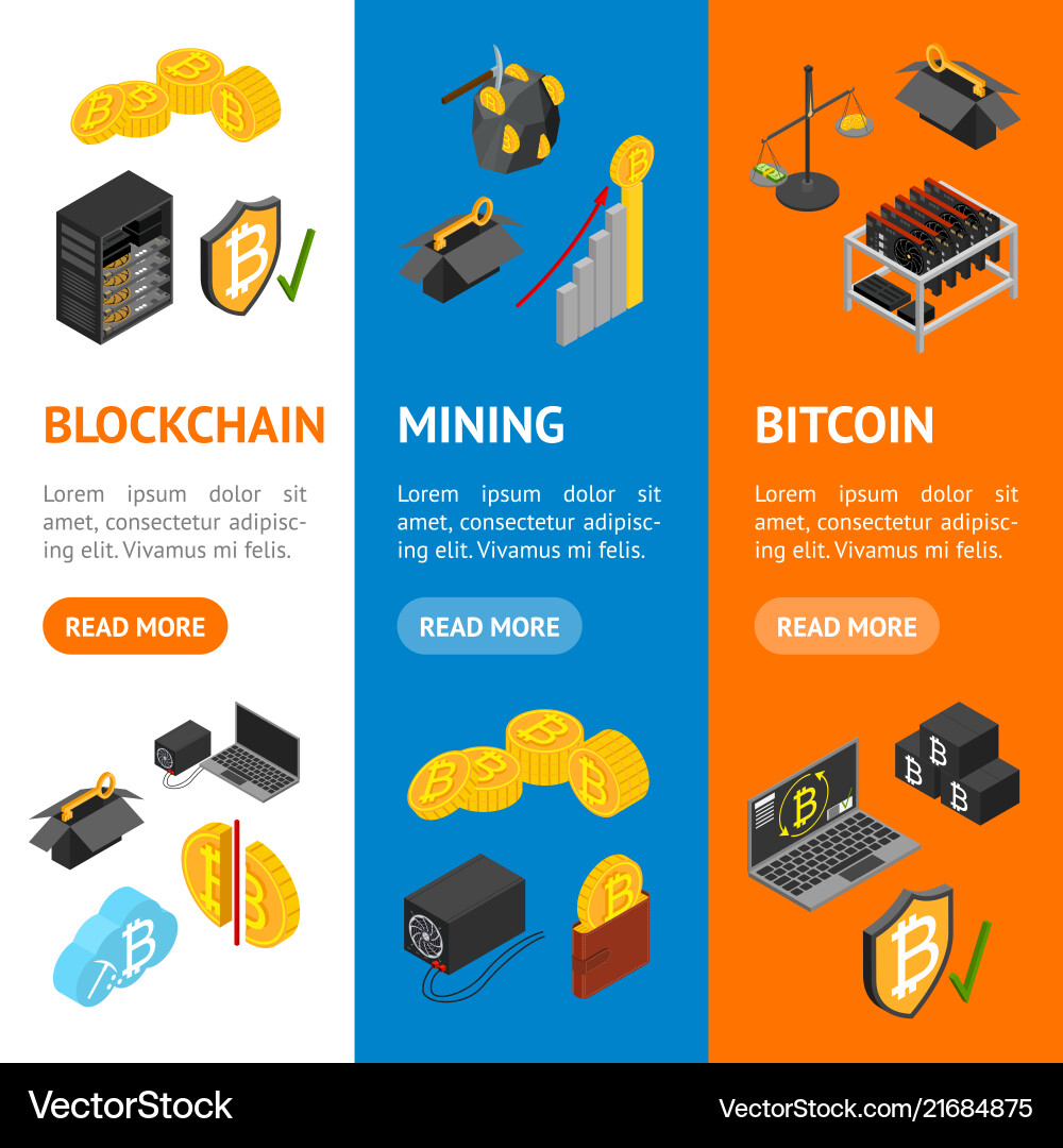 Cryptocurrency mining blockchain 3d banner Cryptocurrency mining blockchain 3d banner Vector Image