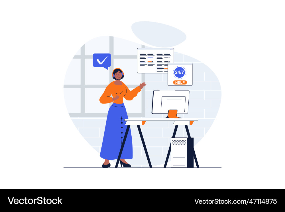 Customer support web concept with character scene vector image