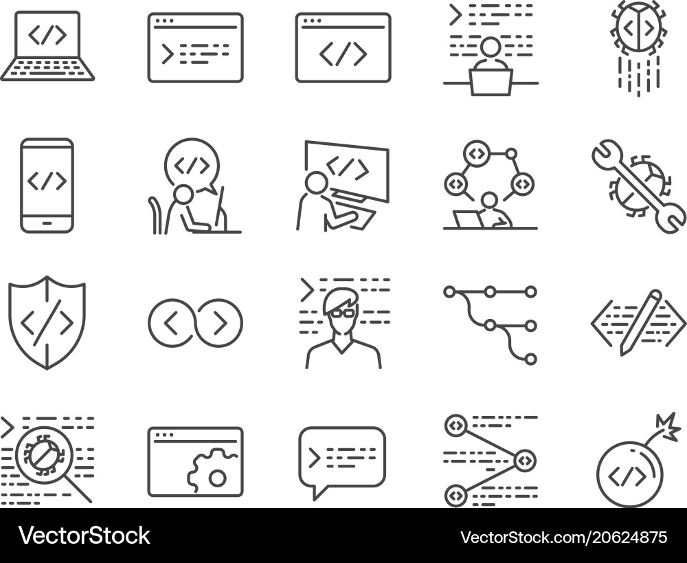 Developer Icon Set - Code & Technology Vector Image