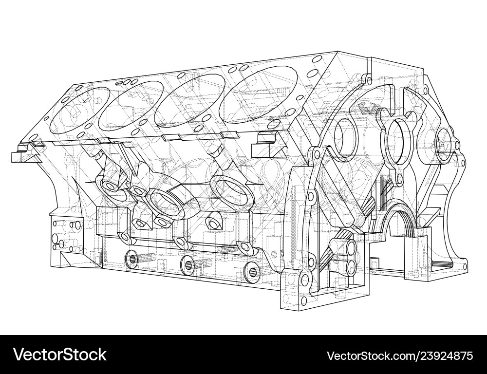 Engine block sketch rendering of 3d Engine block sketch rendering of 3d vector image