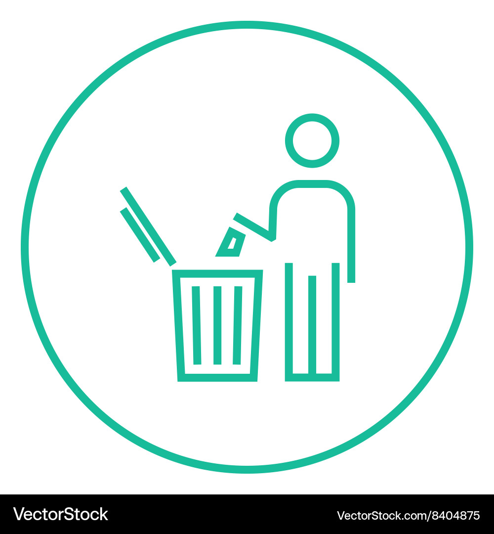 Man throwing garbage in a bin line icon vector image