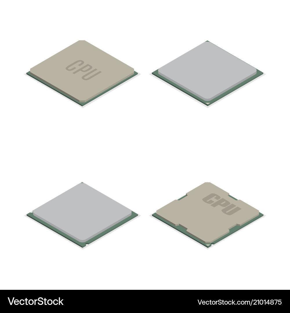 Set of different processors in 3d Set of different processors in 3d Vector Image