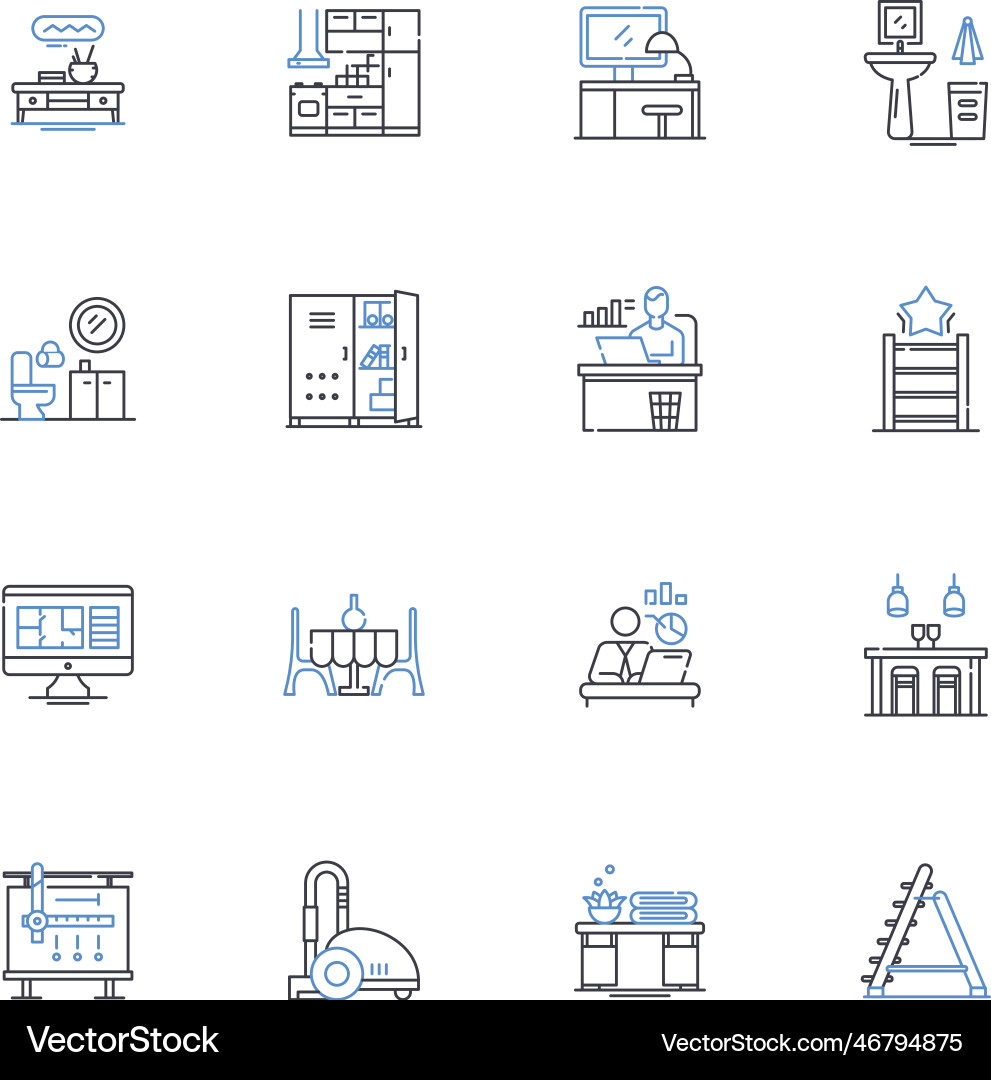 Shelf line icons collection storage display Shelf line icons collection storage display Vector Image