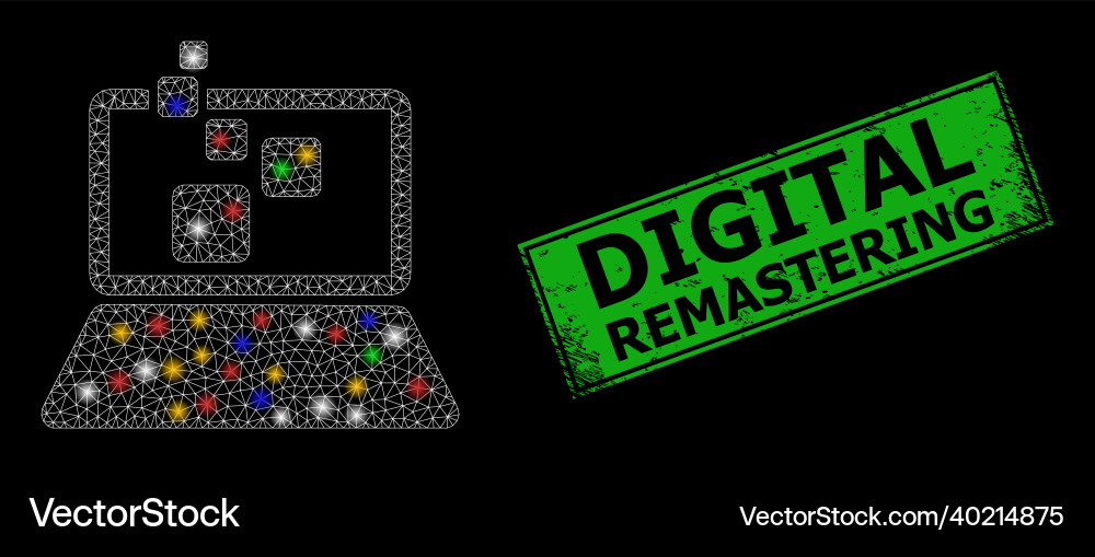 Textured digital remastering seal with net Vector Image
