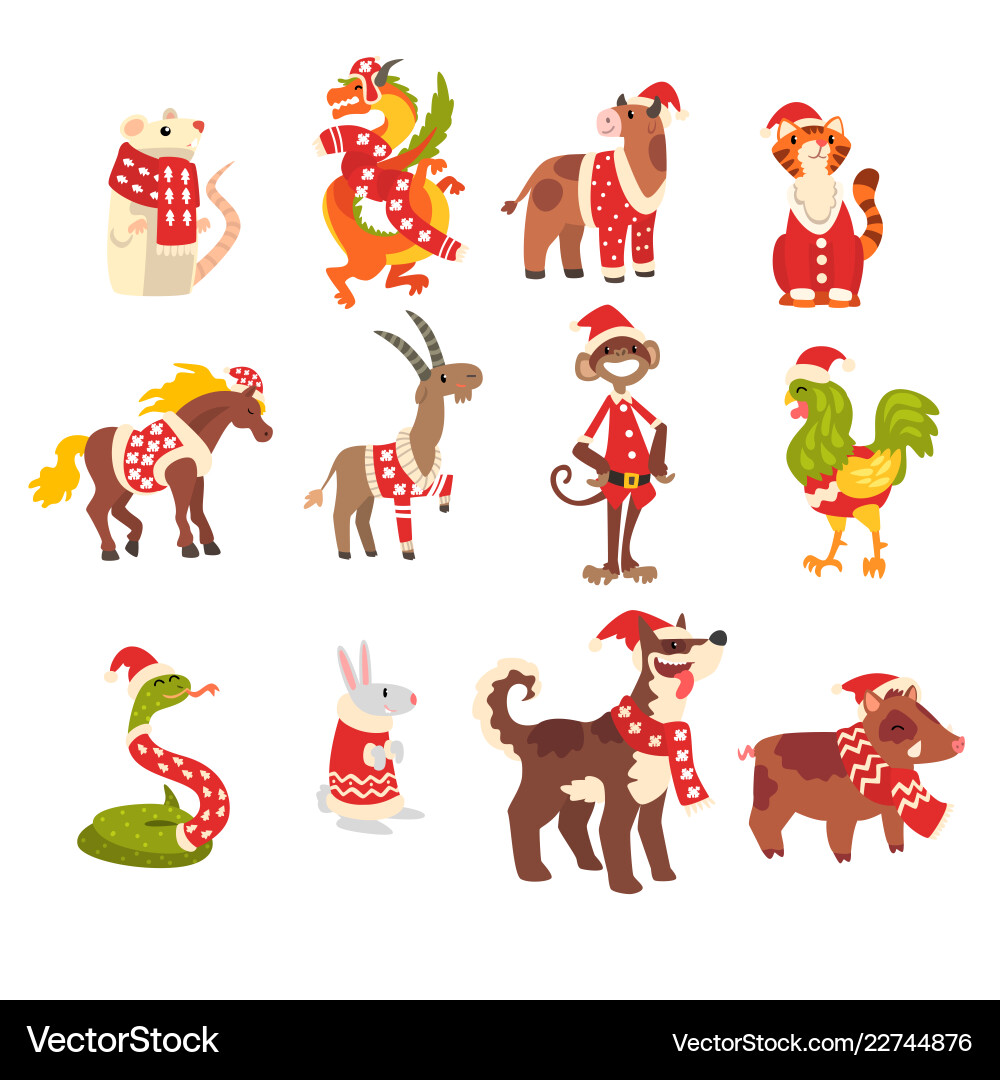 Chinese New Year Animal Zodiac Set Vector Image