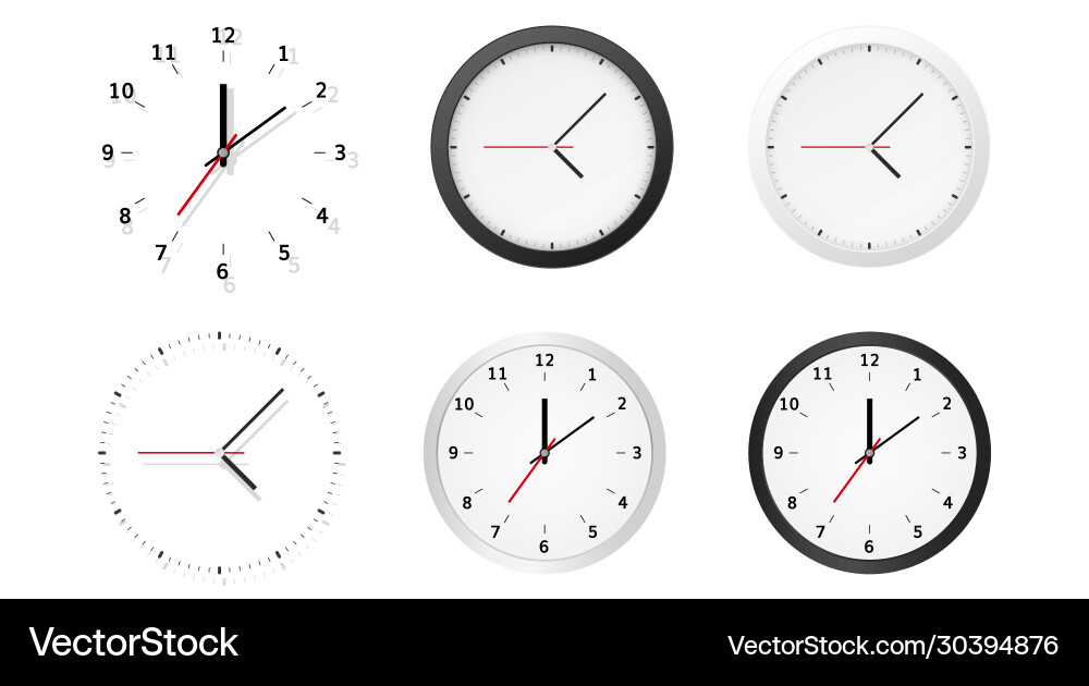 Collection round analog dial clock faces Vector Image