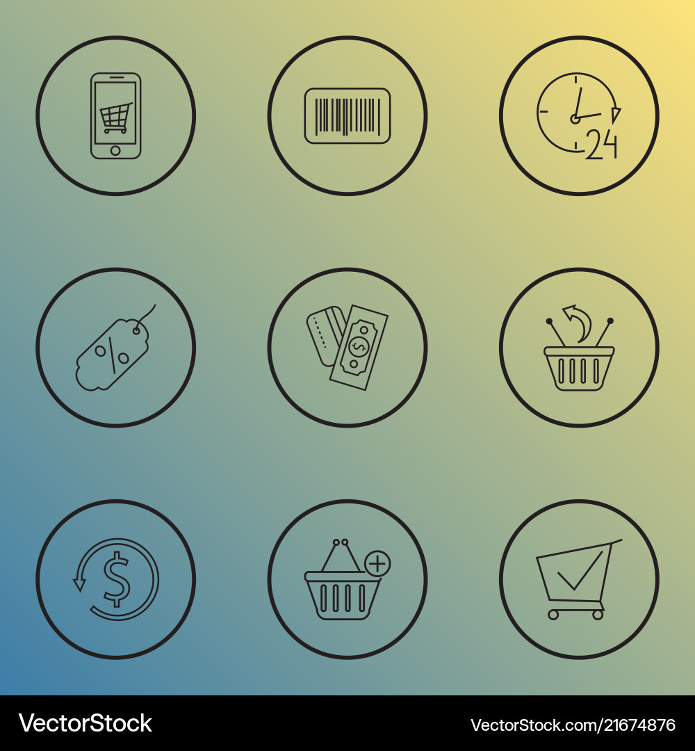 Commerce icons line style set with discount Vector Image