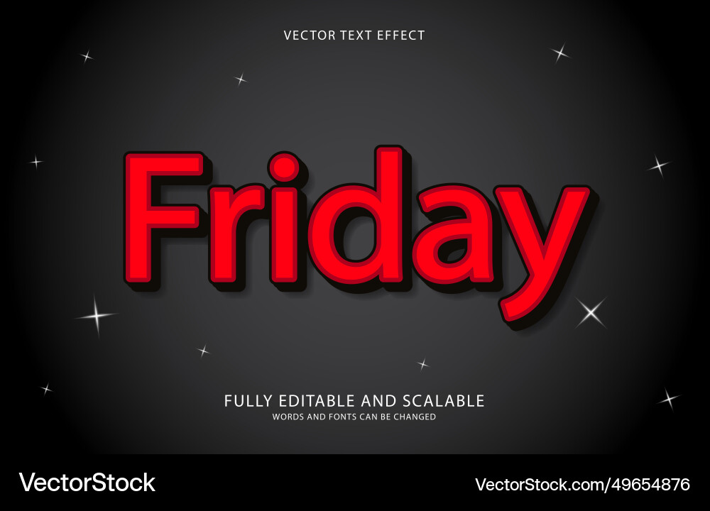Editable text effect friday style vector image