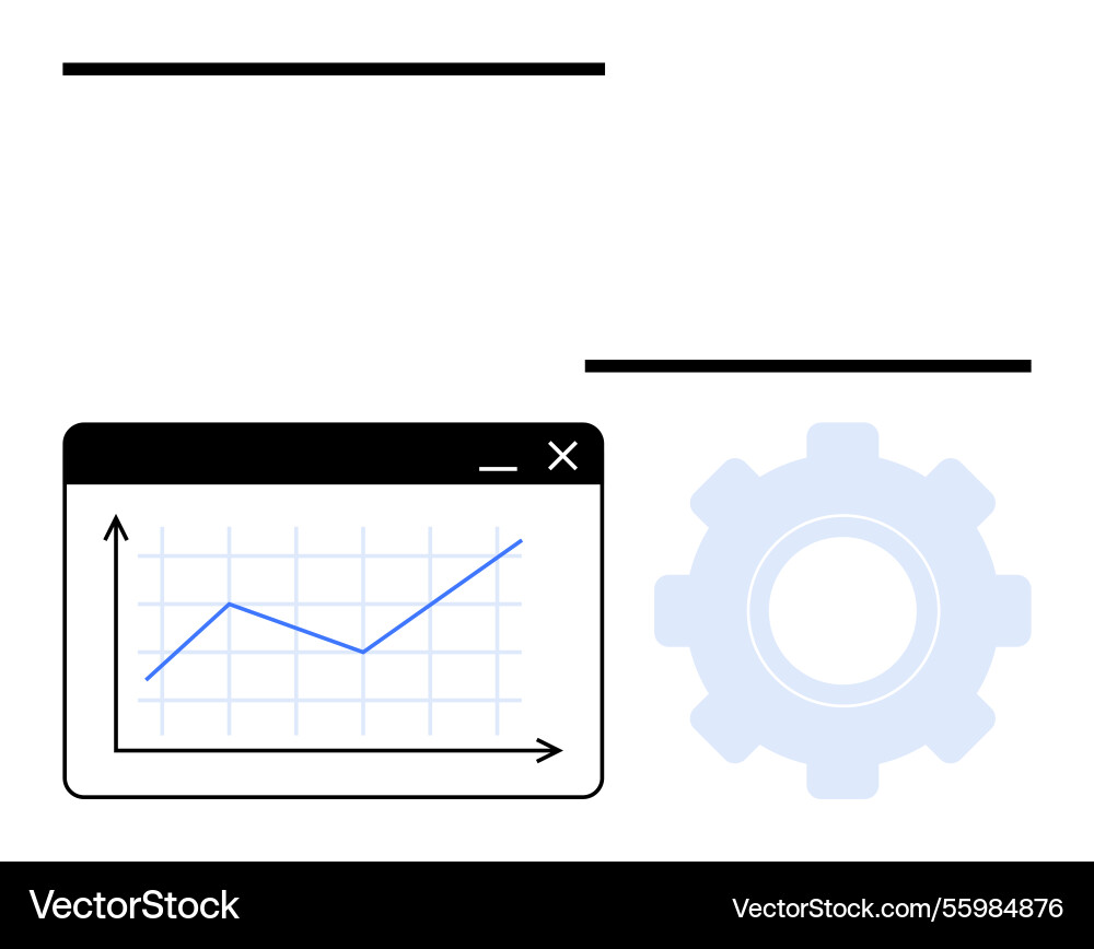 Growth analytics window with graph and gear symbol Growth analytics window with graph and gear symbol vector image