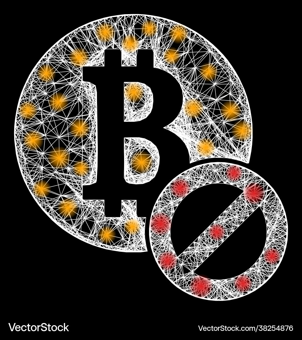 Hatched stop bitcoin web mesh with bright flash Hatched stop bitcoin web mesh with bright flash vector image