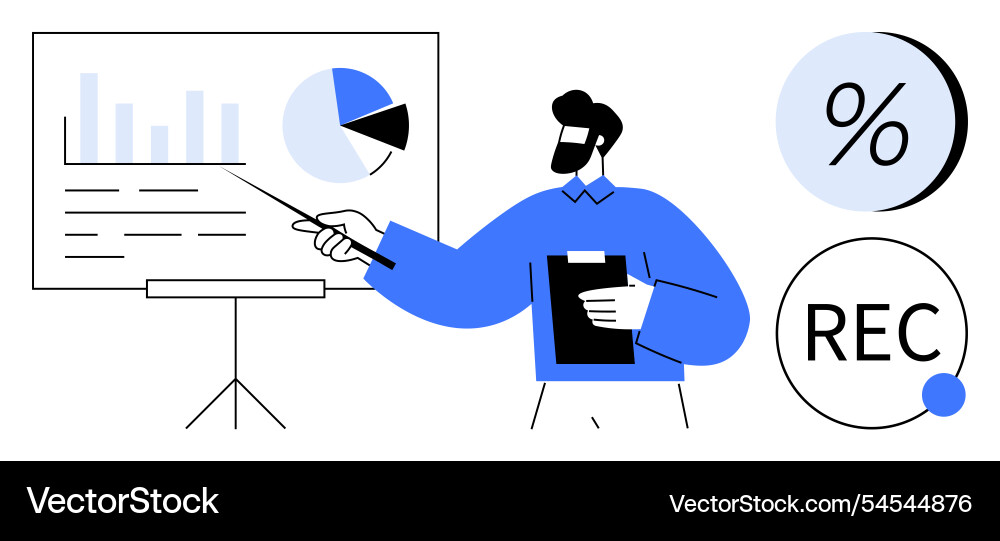 Presenter explaining data charts to audience Presenter explaining data charts to audience vector image