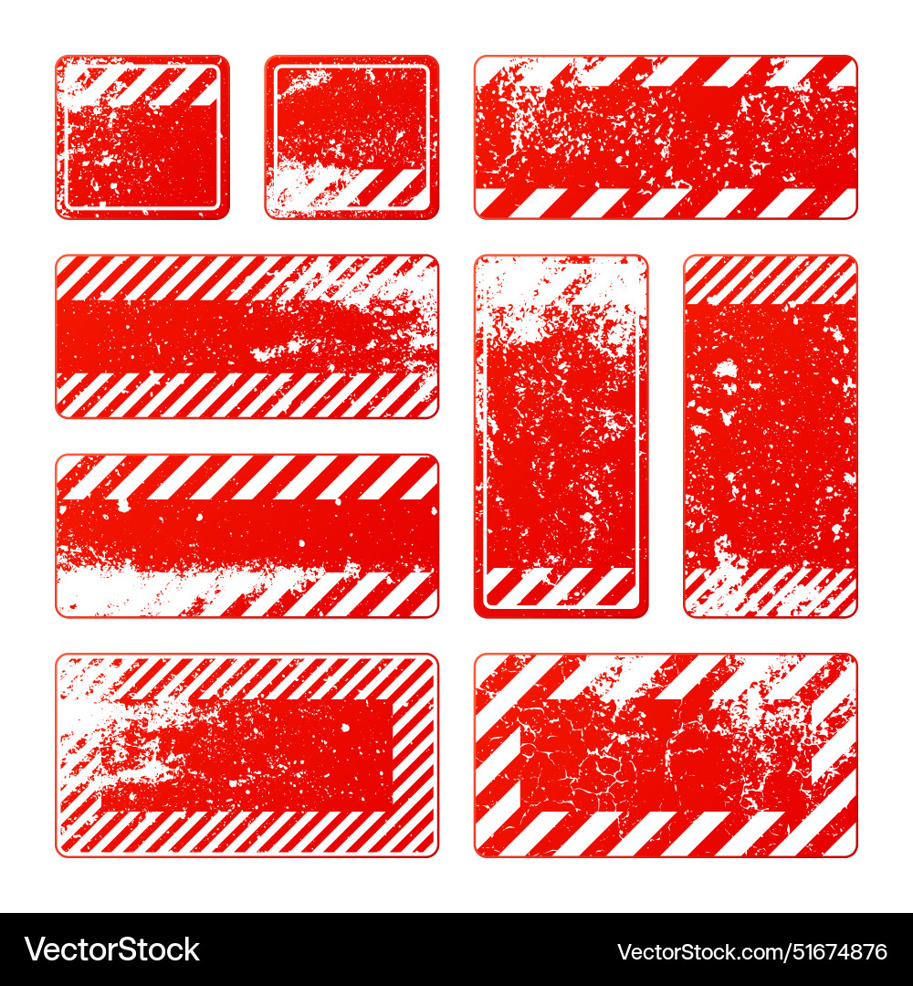 Red grunge warning signs with diagonal lines old Vector Image