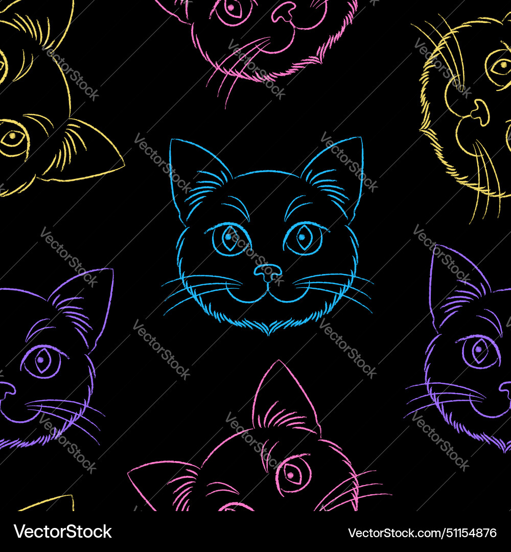 Seamless pattern with cute cats on black Vector Image