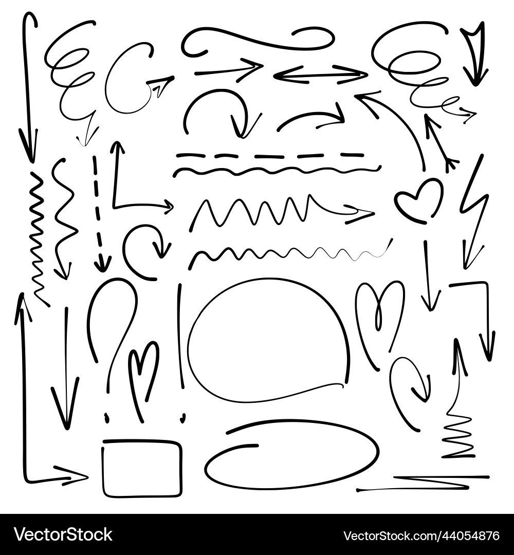 Set arrows and design elements sketch Set arrows and design elements sketch Vector Image