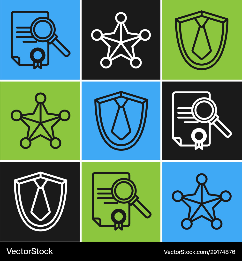 Set line document with search tie and hexagram vector image