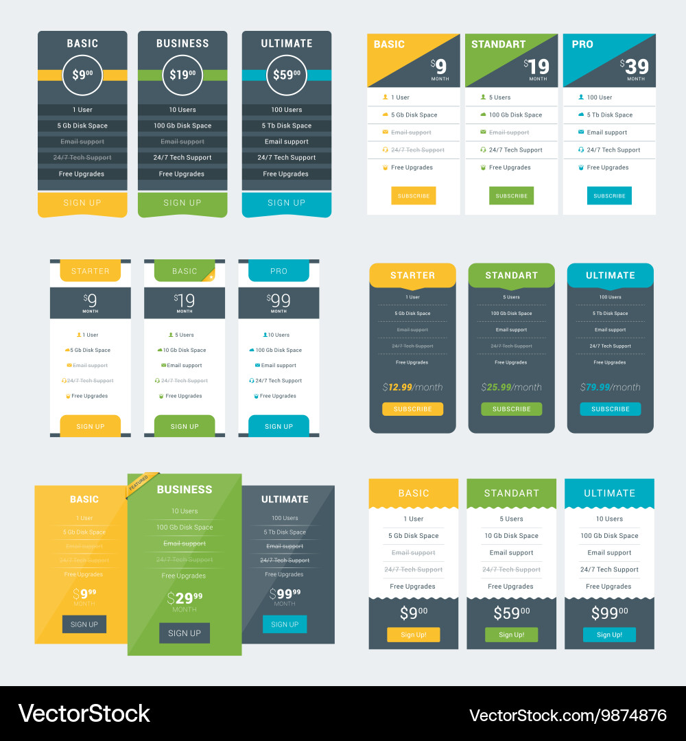 Set of pricing table design templates for websites vector image