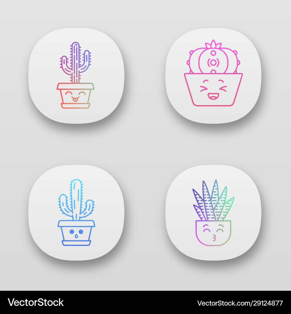 Cactuses app icons set Cactuses app icons set Vector Image