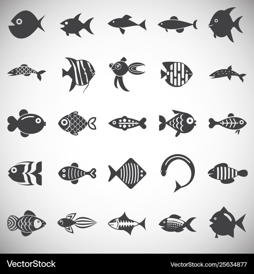 Fish icons set on background for graphic and web Fish icons set on background for graphic and web Vector Image