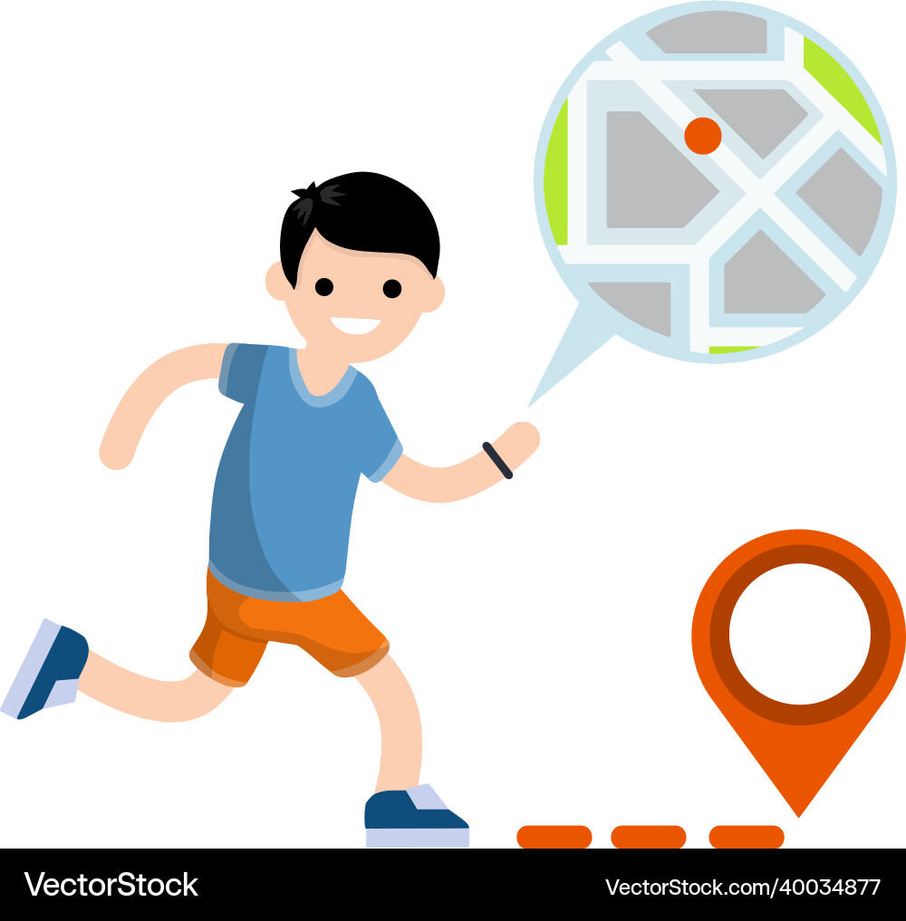 Man run with smart watch tracking and city map Man run with smart watch tracking and city map vector image