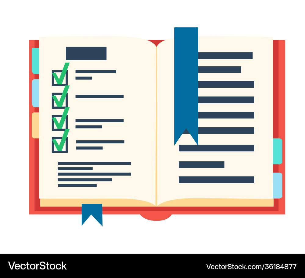 Notepad with bookmark checkboxes and filled Notepad with bookmark checkboxes and filled Vector Image
