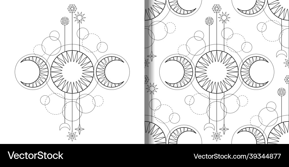 Print and seamless pattern from triple moon magic vector image