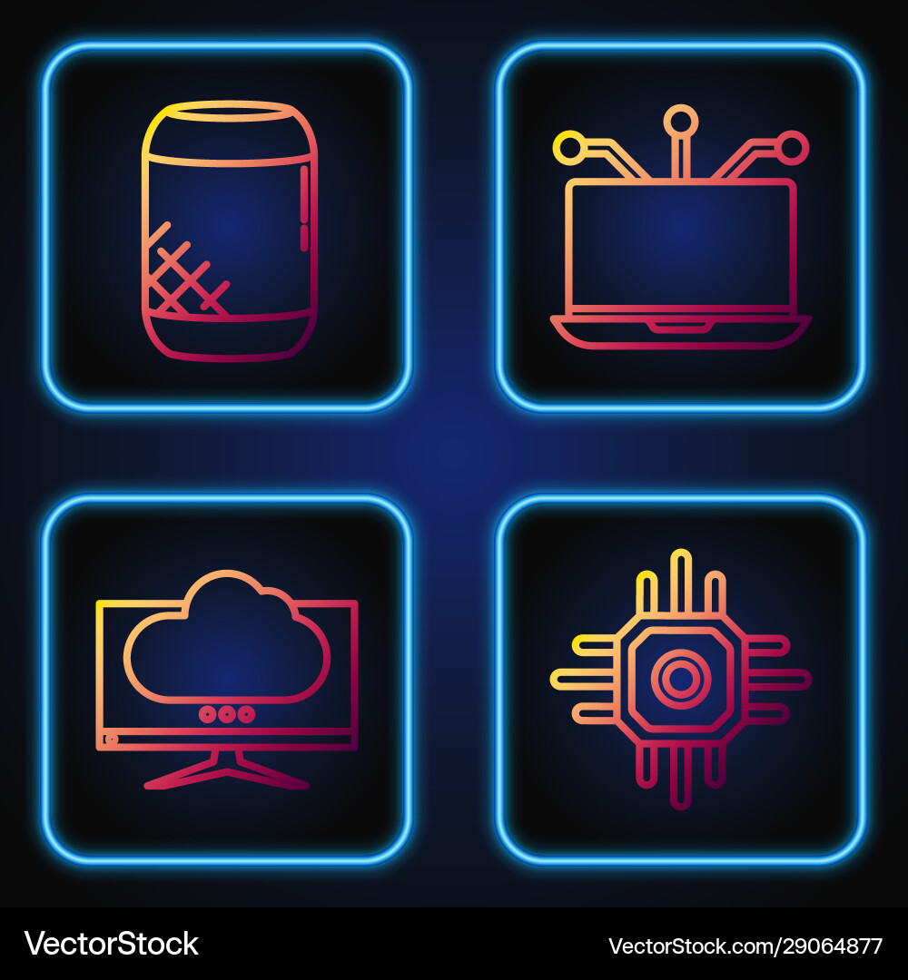 Set line processor computer monitor screen voice vector image