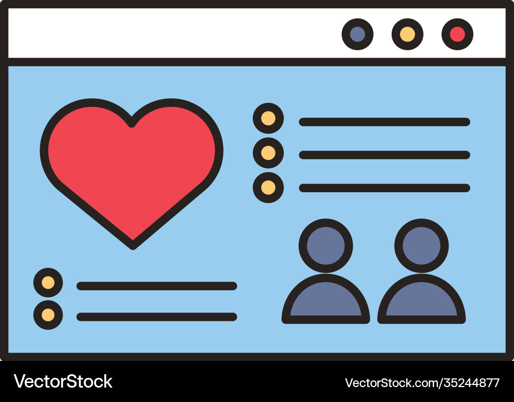 Template webpage with heart line and fill style vector image