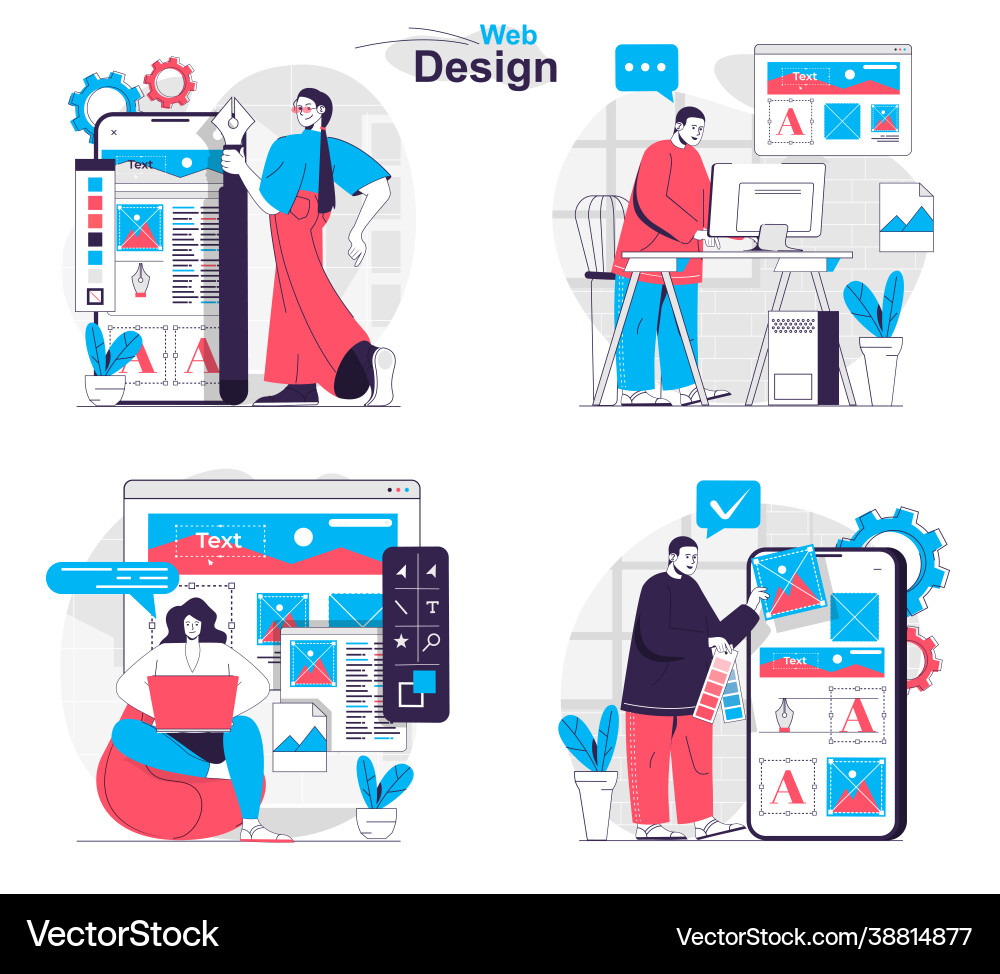 Web design concept set developers create page Web design concept set developers create page vector image