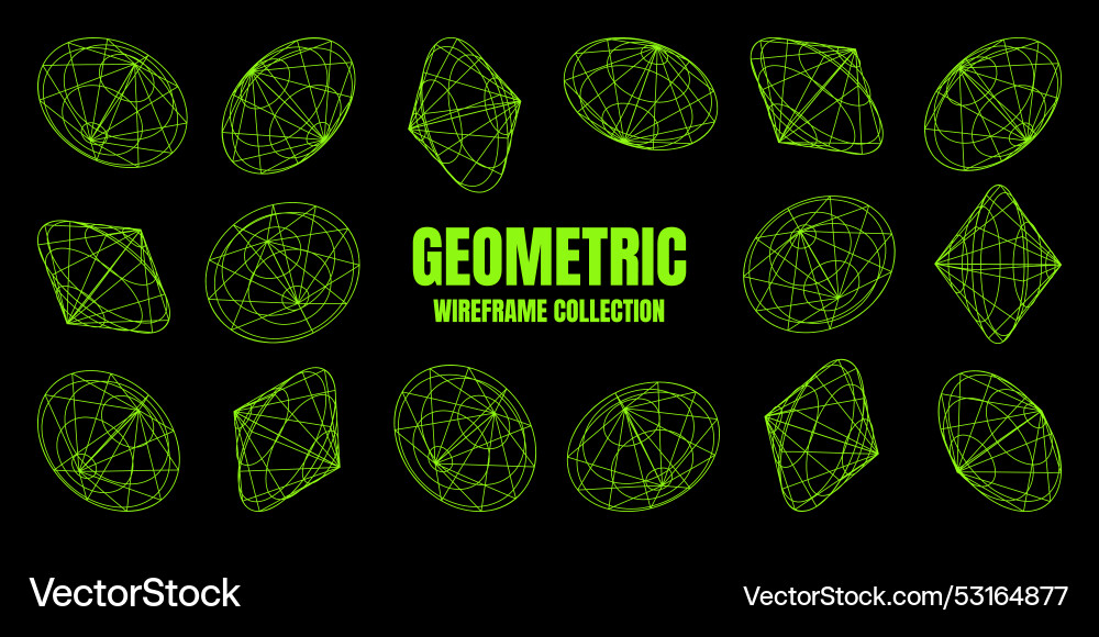Wireframe lined shapes perspective mesh 3d grid vector image