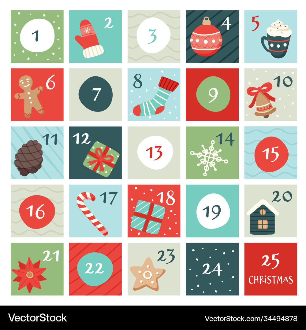 Advent calendar with christmas elements Advent calendar with christmas elements vector image