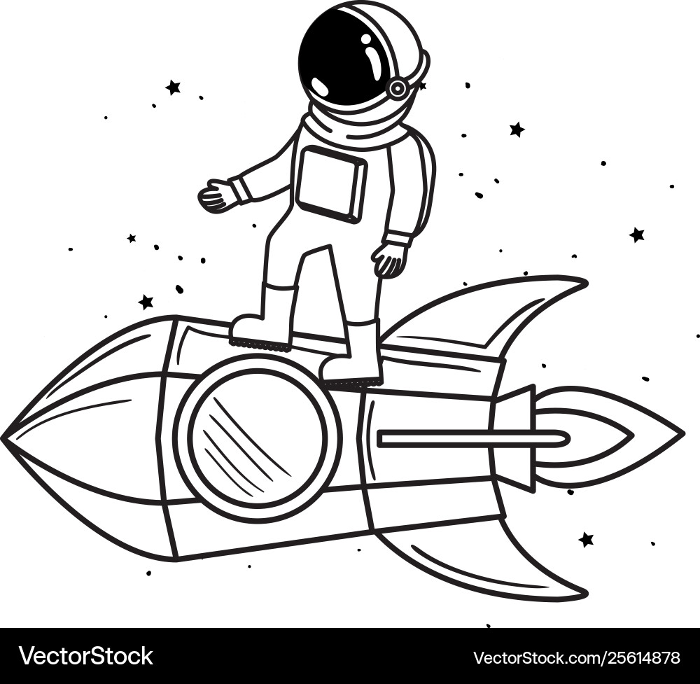 Astronaut with spacesuit and rocket in white Vector Image