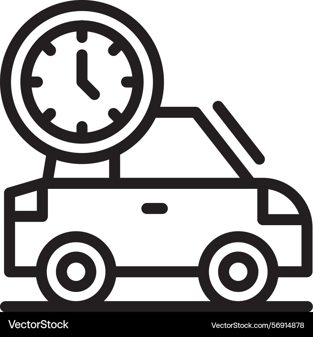 Car with clock linear style icon design vector image