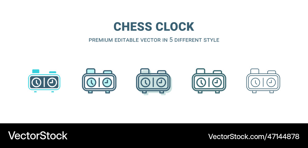 Chess clock icon in 5 different style outline Chess clock icon in 5 different style outline vector image
