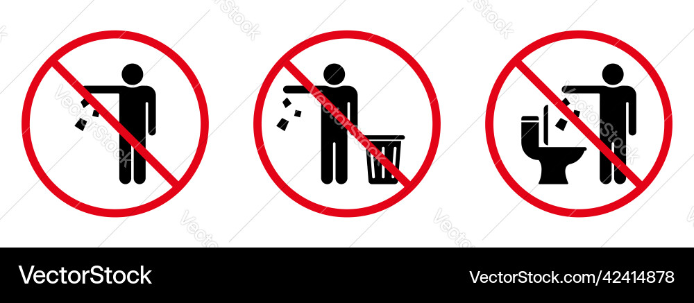 Do not throw trash in toilet sign silhouette icon vector image