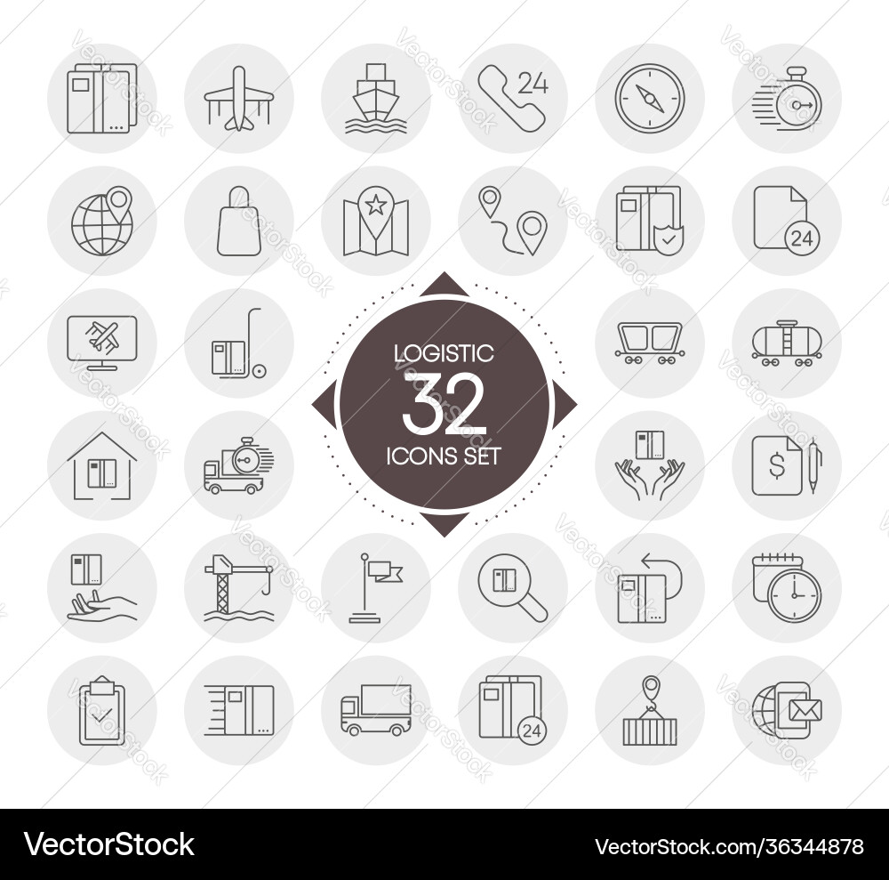 Logistic 32 icons set with circles design isolated Vector Image