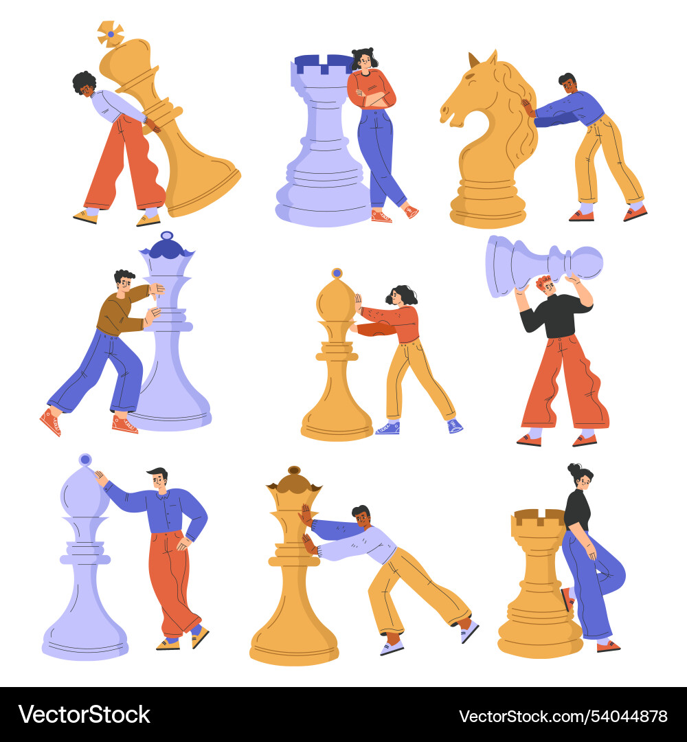 People character with big chess piece set Vector Image