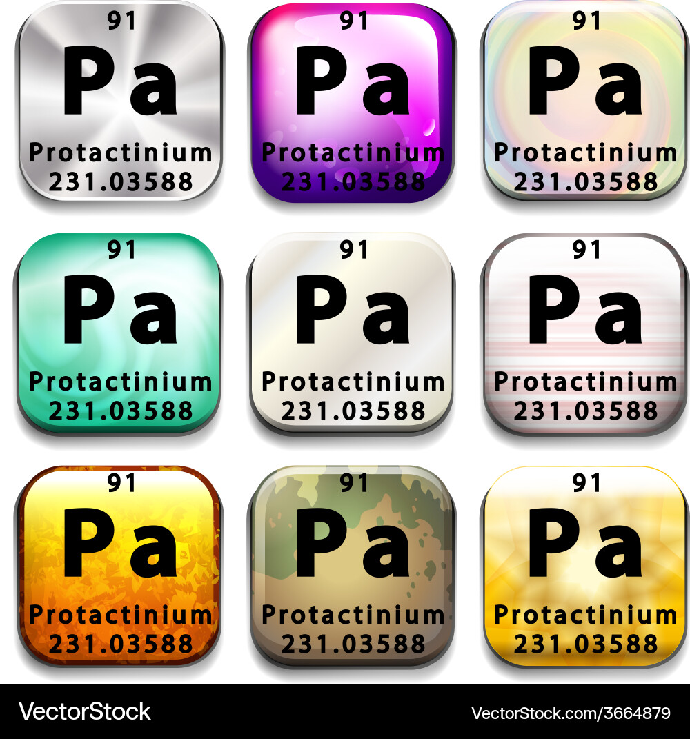A periodic table button showing the protactinium vector image