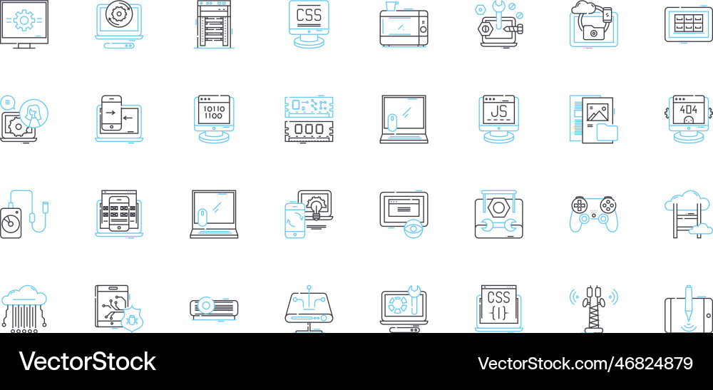 Artificial computing linear icons set neural Artificial computing linear icons set neural Vector Image