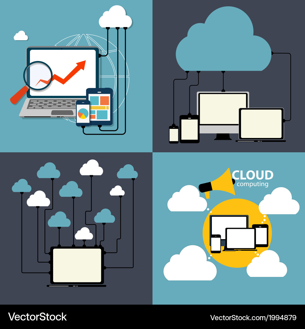 Cloud computing concept on different electronic vector image