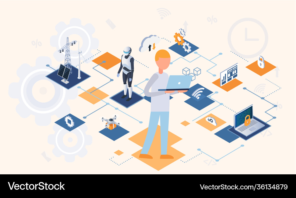 Digital circuit data line internet things Digital circuit data line internet things vector image