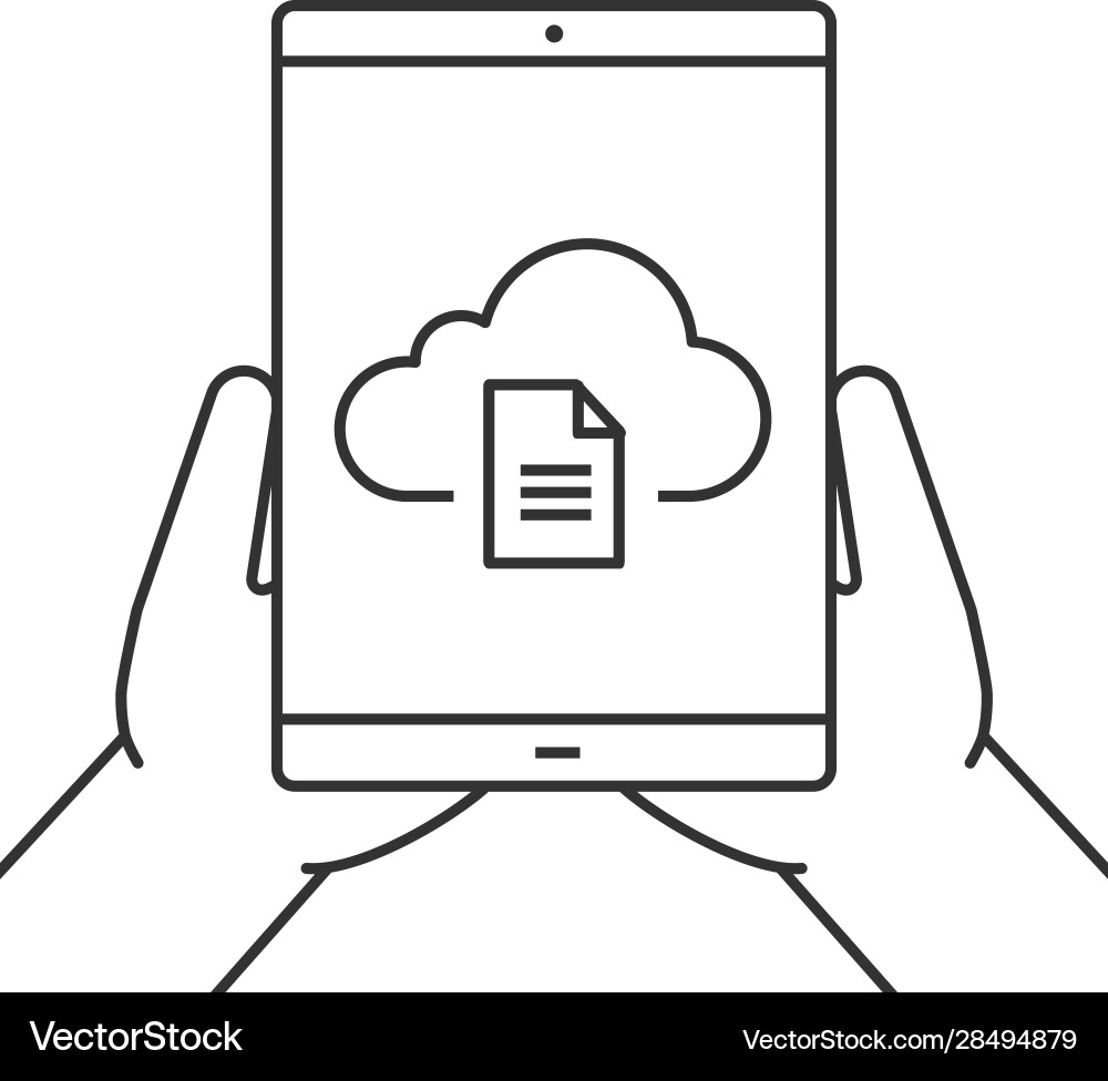 Hands holding tablet computer linear icon Hands holding tablet computer linear icon Vector Image