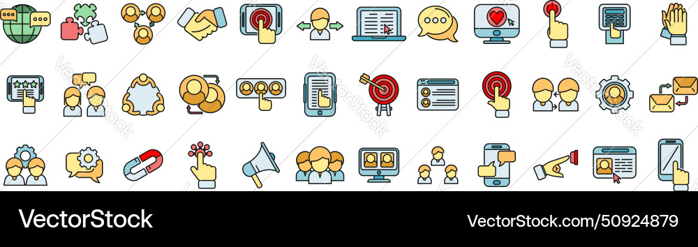 Interaction icons set color line Interaction icons set color line vector image