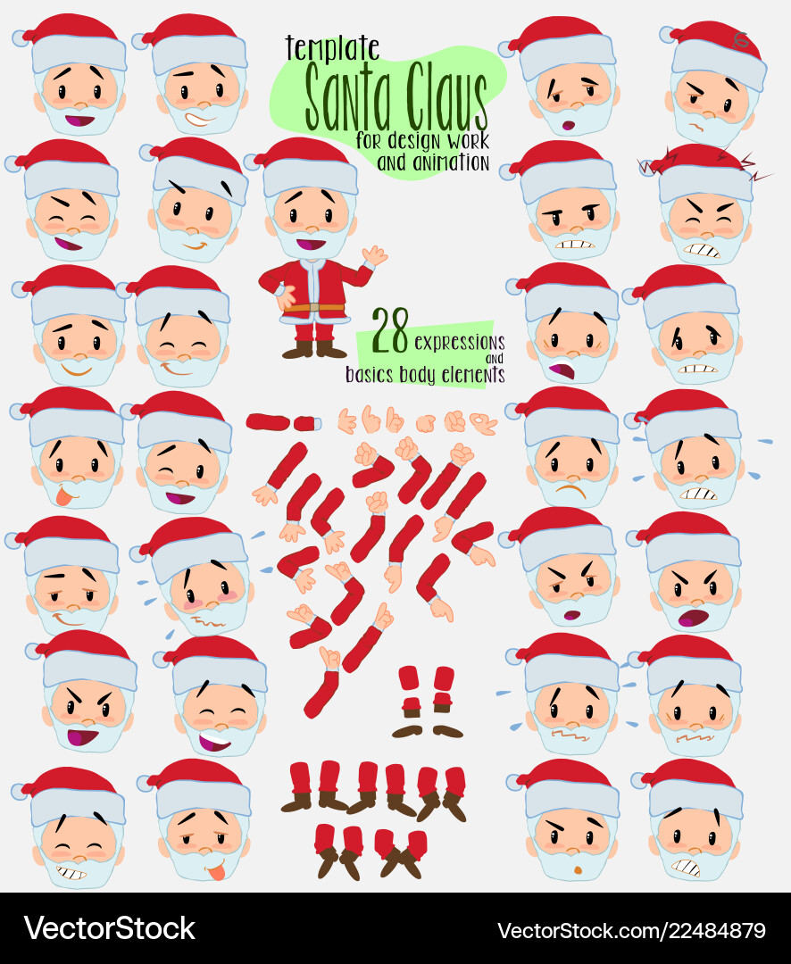 Santa claus twenty eight expressions and basics Vector Image